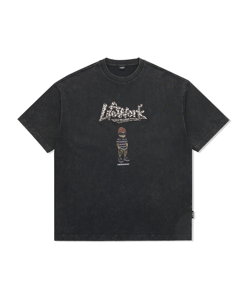 LIFE WORK（ライフワーク）の「ヴィンテージヒョウ柄ロゴビーニーヒップドッグ半袖Tシャツ（Tシャツ/カットソー・メンズ・チャコールグレー/ライトベージュ/PINK・MEDIUM/LARGE）」の2枚目の写真