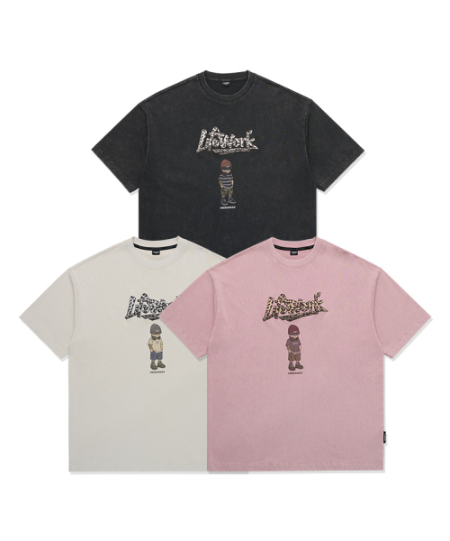 LIFE WORK（ライフワーク）の「ヴィンテージヒョウ柄ロゴビーニーヒップドッグ半袖Tシャツ（Tシャツ/カットソー・メンズ・チャコールグレー/ライトベージュ/PINK・MEDIUM/LARGE）」の4枚目の写真