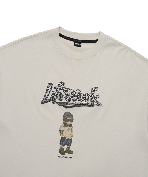LIFE WORK（ライフワーク）の「ヴィンテージヒョウ柄ロゴビーニーヒップドッグ半袖Tシャツ（Tシャツ/カットソー・メンズ・チャコールグレー/ライトベージュ/PINK・MEDIUM/LARGE）」の5枚目の写真