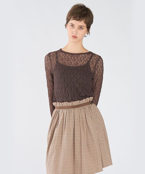To b. by agnes b.（トゥービーバイアニエスベー）の「レース 長袖 プルオーバー（Tシャツ/カットソー・レディース・ブラウン・38）」の2枚目の写真