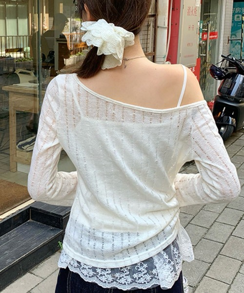 FREE STYLISTS(フリー スタイリスト)の「春・秋 2点セット ニット キャミソール レース トップス(Tシャツ/カットソー・レディース・オフホワイト・M)」の5枚目の写真