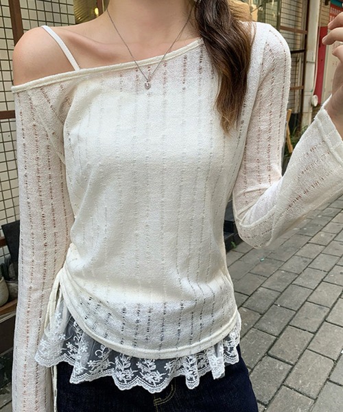 FREE STYLISTS(フリー スタイリスト)の「春・秋 2点セット ニット キャミソール レース トップス(Tシャツ/カットソー・レディース・オフホワイト・M)」の4枚目の写真