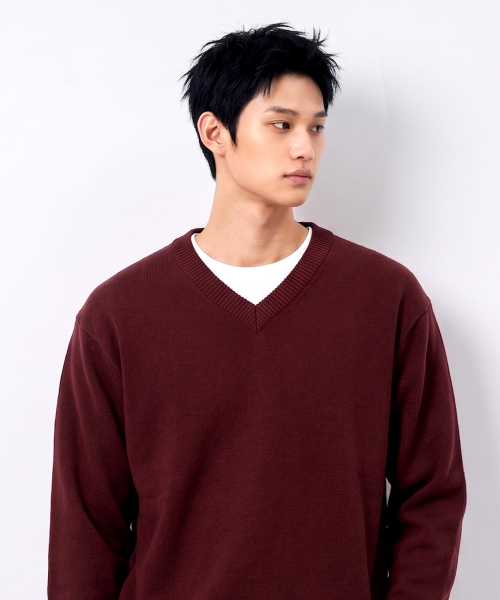 UNDEROFF(アンダーオフ)の「ソフトタッチ クロップド Vネック ニット ダークレッド(ニット/セーター・レディース・レンガ・MEDIUM/LARGE/X-LARGE)」の3枚目の写真