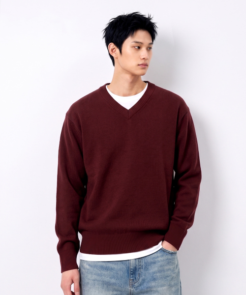UNDEROFF(アンダーオフ)の「ソフトタッチ クロップド Vネック ニット ダークレッド(ニット/セーター・レディース・レンガ・MEDIUM/LARGE/X-LARGE)」の4枚目の写真
