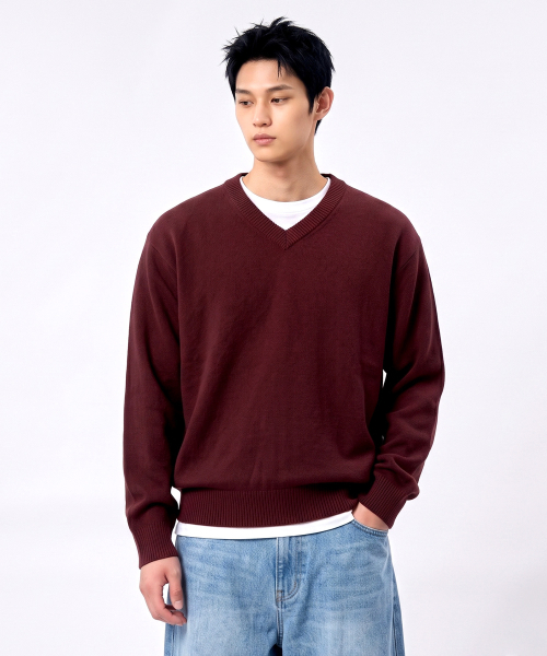 UNDEROFF(アンダーオフ)の「ソフトタッチ クロップド Vネック ニット ダークレッド(ニット/セーター・レディース・レンガ・MEDIUM/LARGE/X-LARGE)」の5枚目の写真
