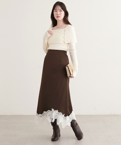 natural couture（ナチュラルクチュール）の「イレヘムレースサテンスカート（スカート・レディース・ブラウン/アイボリー/サックスブルー・MEDIUM/LARGE）」の15枚目の写真