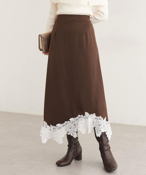 natural couture（ナチュラルクチュール）の「イレヘムレースサテンスカート（スカート・レディース・ブラウン/アイボリー/サックスブルー・MEDIUM/LARGE）」の17枚目の写真