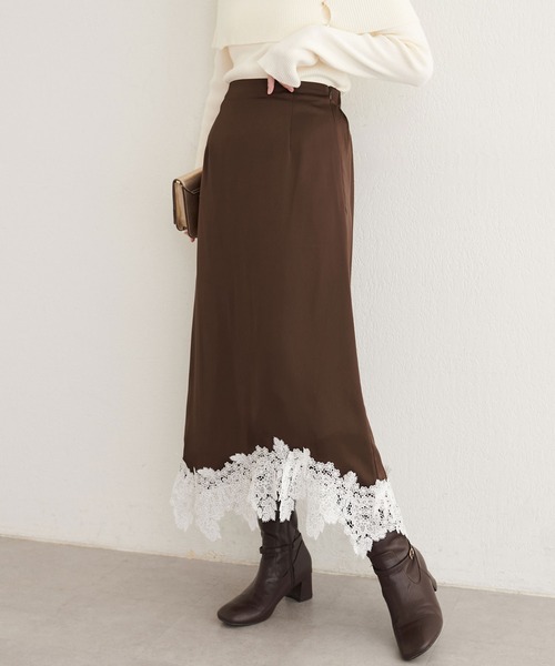 natural couture（ナチュラルクチュール）の「イレヘムレースサテンスカート（スカート・レディース・ブラウン/アイボリー/サックスブルー・MEDIUM/LARGE）」の18枚目の写真