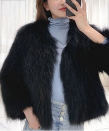ロングシャギーフェイクファーショートコート