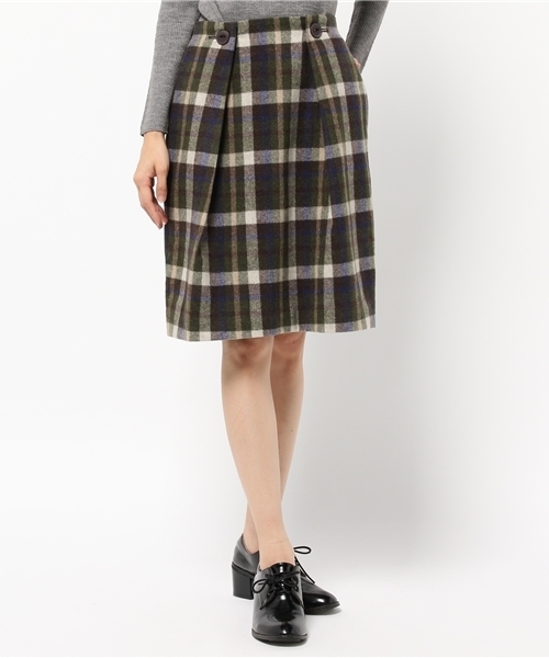 POU DOU DOU(プードゥドゥ)の「フラノチェックタックタイトスカート(スカート・レディース・オレンジ/ネイビー/ブラウン/グレー/ダークブラウン/ダークブルー・3)」の3枚目の写真