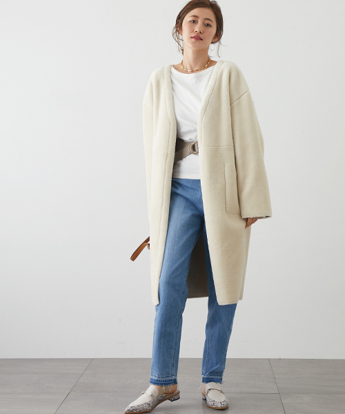 STUDIOUS（ステュディオス）の「リバーシブルムートンコート（ムートンコート・レディース・アイボリー/カーキ・1/0）」の4枚目の写真