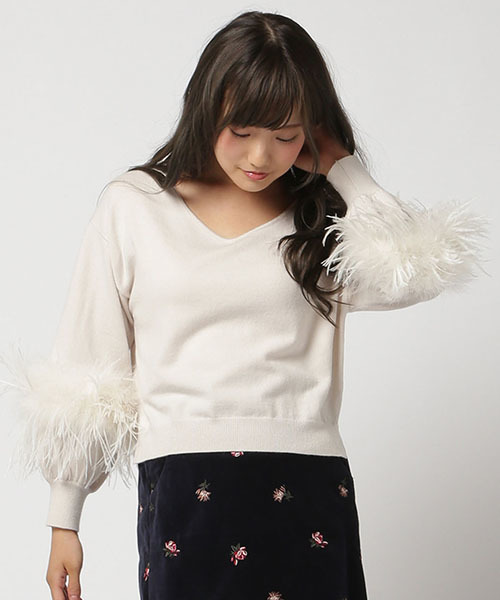 WILLSELECTION（ウィルセレクション）の「【雑誌掲載】フェザースリーブニットプルオーバー（ニット/セーター・レディース・ピンク/アイボリー・MEDIUM）」の2枚目の写真