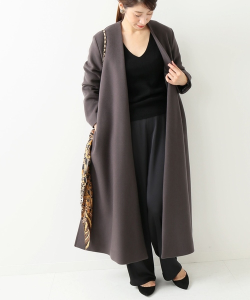 VERMEIL par iena リバーメルトンノーカラーコート S 2WAYで楽しめる「メルトンノーカラー ワイドベルトコート