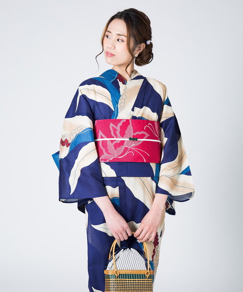 kimonomachi（キモノマチ）の「レディース 浴衣 2点セット 浴衣＋半幅帯の2点セット LADY STYLE レディース 浴衣 変わり織り綿浴衣2点セット（浴衣・レディース・スカイブルー/ブラック/エンジ/パープル/ネイビー/ピンク/ブルー/グリーン/エメラルド/クリーム/マルチ/ダークパープル/ラベンダー/ダークブルー/バイオレット/スモークピンク/ダークラベンダー/サーモンピンク/ダークネイビー・FREE）」の8枚目の写真