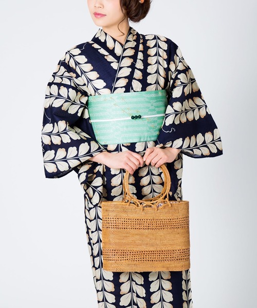 kimonomachi（キモノマチ）の「レディース 浴衣 2点セット 浴衣＋半幅帯の2点セット LADY STYLE レディース 浴衣 変わり織り綿浴衣2点セット（浴衣・レディース・スカイブルー/ブラック/エンジ/パープル/ネイビー/ピンク/ブルー/グリーン/エメラルド/クリーム/マルチ/ダークパープル/ラベンダー/ダークブルー/バイオレット/スモークピンク/ダークラベンダー/サーモンピンク/ダークネイビー・FREE）」の7枚目の写真