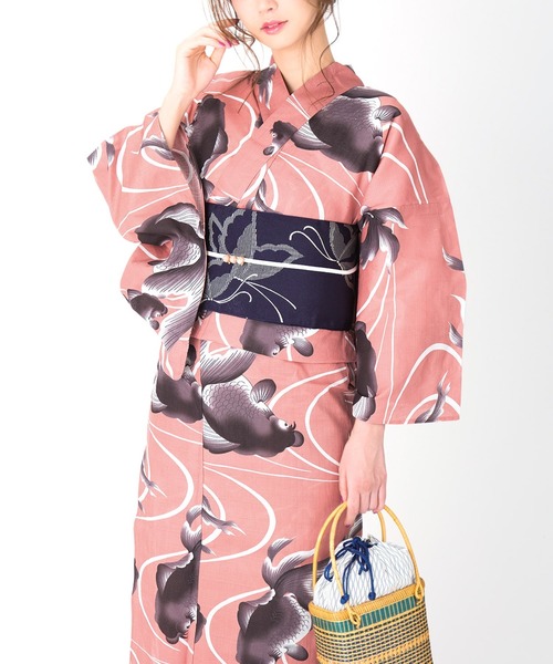 kimonomachi（キモノマチ）の「レディース 浴衣 2点セット 浴衣＋半幅帯の2点セット LADY STYLE レディース 浴衣 変わり織り綿浴衣2点セット（浴衣・レディース・スカイブルー/ブラック/エンジ/パープル/ネイビー/ピンク/ブルー/グリーン/エメラルド/クリーム/マルチ/ダークパープル/ラベンダー/ダークブルー/バイオレット/スモークピンク/ダークラベンダー/サーモンピンク/ダークネイビー・FREE）」の16枚目の写真