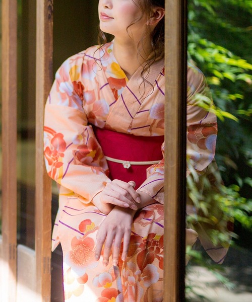 kimonomachi（キモノマチ）の「レディース 浴衣 2点セット 浴衣＋半幅帯の2点セット LADY STYLE レディース 浴衣 変わり織り綿浴衣2点セット（浴衣・レディース・スカイブルー/ブラック/エンジ/パープル/ネイビー/ピンク/ブルー/グリーン/エメラルド/クリーム/マルチ/ダークパープル/ラベンダー/ダークブルー/バイオレット/スモークピンク/ダークラベンダー/サーモンピンク/ダークネイビー・FREE）」の17枚目の写真