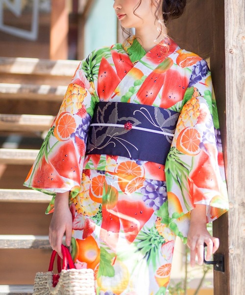 kimonomachi（キモノマチ）の「レディース 浴衣 2点セット 浴衣＋半幅帯の2点セット LADY STYLE レディース 浴衣 変わり織り綿浴衣2点セット（浴衣・レディース・スカイブルー/ブラック/エンジ/パープル/ネイビー/ピンク/ブルー/グリーン/エメラルド/クリーム/マルチ/ダークパープル/ラベンダー/ダークブルー/バイオレット/スモークピンク/ダークラベンダー/サーモンピンク/ダークネイビー・FREE）」の19枚目の写真