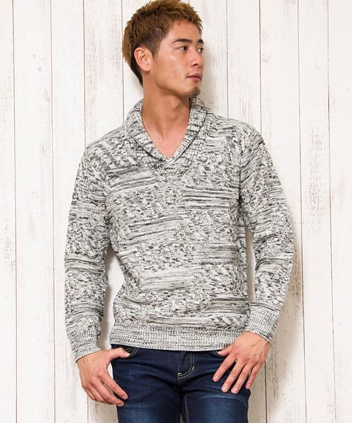 セール 幾何学柄ジャガード織りショールカラー長袖ニットセーター Cast18 187 ニット セーター Cavaria キャバリア のファッション通販 Zozotown