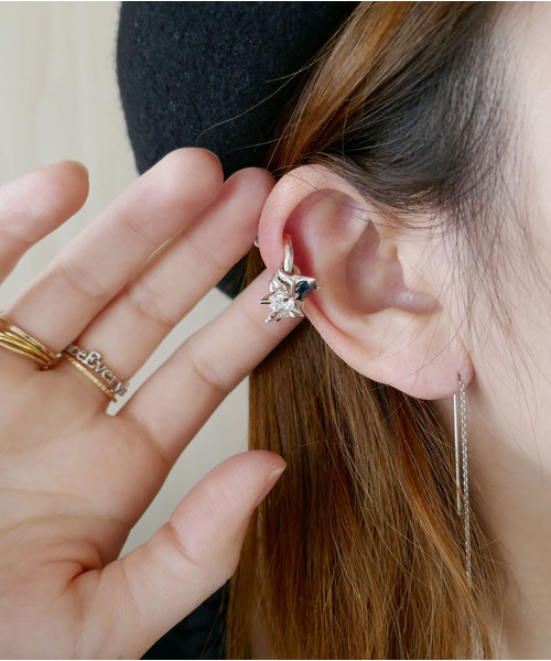 ◇e.m.LAB◇ジルコニア3粒フープピアス(カラー)(ピアス(片耳用