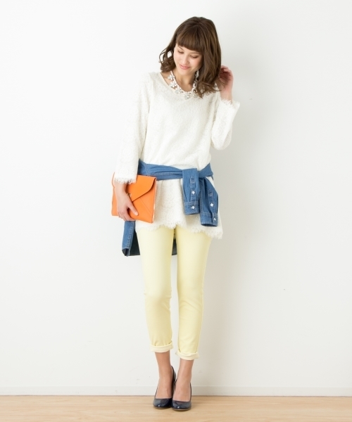 VIS（ビス）の「【with6月号掲載】ホワイトヤーンカラースキニーパンツ★自宅で洗える★（その他パンツ・レディース・ブラック/ホワイト/ベージュ/ライトグリーン/ブルー系/イエロー・SMALL/MEDIUM/LARGE）」の15枚目の写真