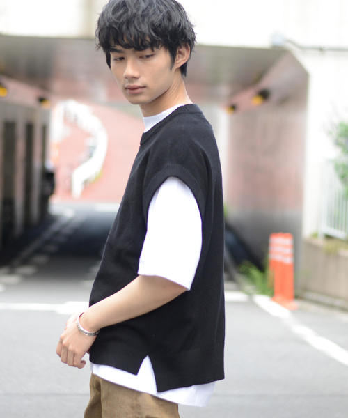 coen（コーエン）の「鹿の子ビッグシルエットニットベスト（ベスト・メンズ・ベージュ/ブラック・LARGE/MEDIUM/SMALL）」の2枚目の写真