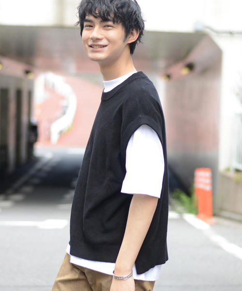 coen（コーエン）の「鹿の子ビッグシルエットニットベスト（ベスト・メンズ・ベージュ/ブラック・LARGE/MEDIUM/SMALL）」の14枚目の写真