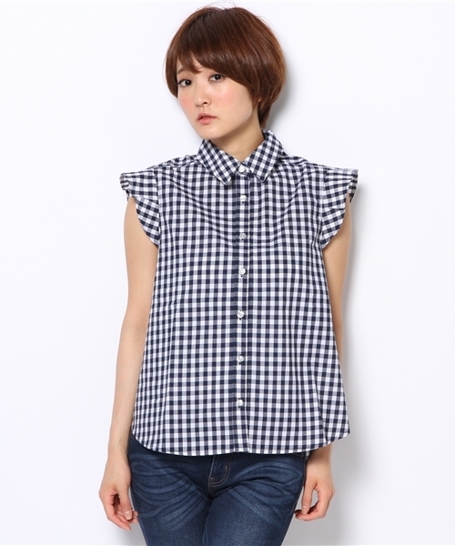 Denime（ドゥニーム）の「ギンガムフレアブラウス（シャツ/ブラウス・レディース・ブラック/ブルー/サックスブルー/ネイビー・FREE）」の3枚目の写真