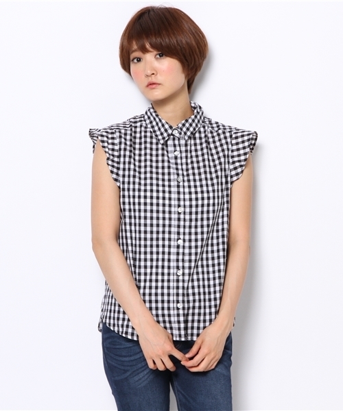 Denime（ドゥニーム）の「ギンガムフレアブラウス（シャツ/ブラウス・レディース・ブラック/ブルー/サックスブルー/ネイビー・FREE）」の2枚目の写真