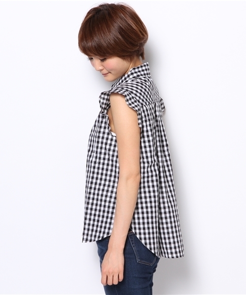 Denime（ドゥニーム）の「ギンガムフレアブラウス（シャツ/ブラウス・レディース・ブラック/ブルー/サックスブルー/ネイビー・FREE）」の8枚目の写真