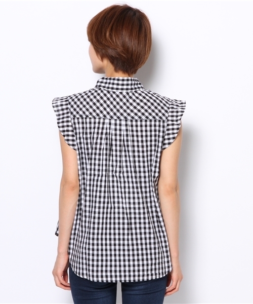Denime（ドゥニーム）の「ギンガムフレアブラウス（シャツ/ブラウス・レディース・ブラック/ブルー/サックスブルー/ネイビー・FREE）」の9枚目の写真