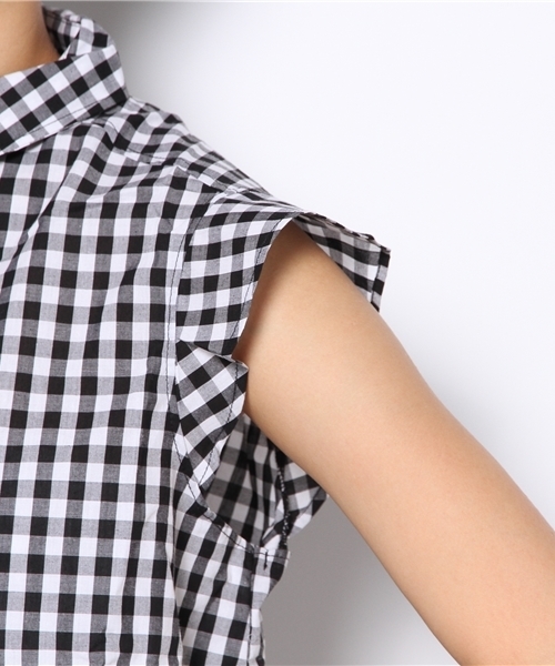 Denime（ドゥニーム）の「ギンガムフレアブラウス（シャツ/ブラウス・レディース・ブラック/ブルー/サックスブルー/ネイビー・FREE）」の11枚目の写真