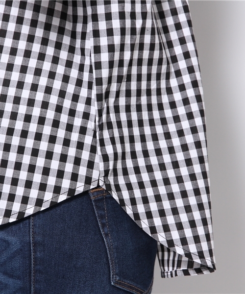 Denime（ドゥニーム）の「ギンガムフレアブラウス（シャツ/ブラウス・レディース・ブラック/ブルー/サックスブルー/ネイビー・FREE）」の12枚目の写真