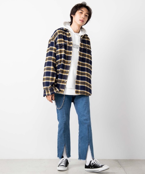 WEGO（ウィゴー）の「WEGO/ビッグシルエットチェックCPOシャツジャケット（シャツ/ブラウス・メンズ・ワイン/ブラウン/ネイビー・LARGE/MEDIUM）」の8枚目の写真