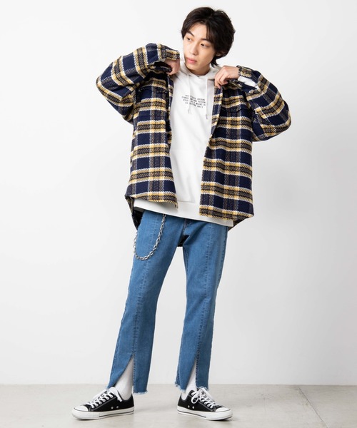 WEGO（ウィゴー）の「WEGO/ビッグシルエットチェックCPOシャツジャケット（シャツ/ブラウス・メンズ・ワイン/ブラウン/ネイビー・LARGE/MEDIUM）」の5枚目の写真