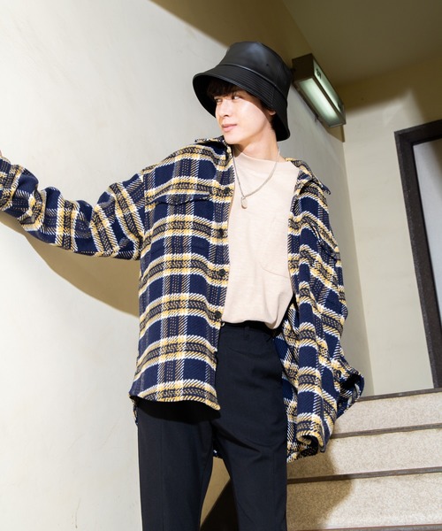 WEGO（ウィゴー）の「WEGO/ビッグシルエットチェックCPOシャツジャケット（シャツ/ブラウス・メンズ・ワイン/ブラウン/ネイビー・LARGE/MEDIUM）」の22枚目の写真