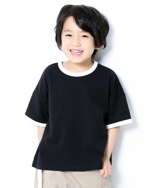 devirock（デビロック）の「BIGシルエットリンガーTシャツ（Tシャツ/カットソー・キッズ・ホワイト/ブラック/ベージュ/モカ/杢グレー・110cm/100cm/120cm/130cm/140cm/150cm/160cm）」の2枚目の写真