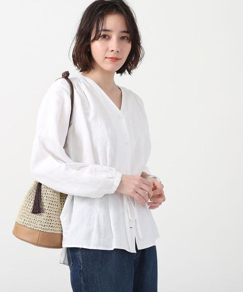 coen（コーエン）の「リネンレーヨンウエストタックVネックブラウス（シャツ/ブラウス・レディース・オフホワイト/カーキ・MEDIUM/LARGE）」の10枚目の写真