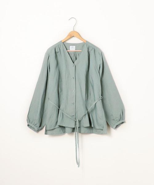 coen（コーエン）の「リネンレーヨンウエストタックVネックブラウス（シャツ/ブラウス・レディース・オフホワイト/カーキ・MEDIUM/LARGE）」の8枚目の写真