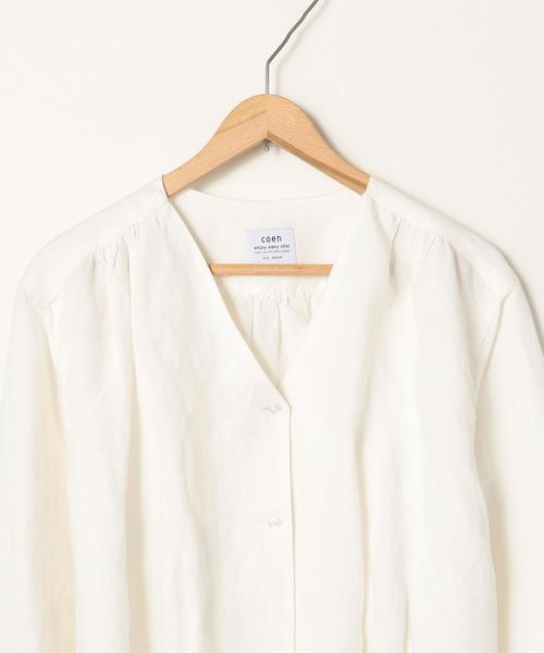 coen（コーエン）の「リネンレーヨンウエストタックVネックブラウス（シャツ/ブラウス・レディース・オフホワイト/カーキ・MEDIUM/LARGE）」の17枚目の写真