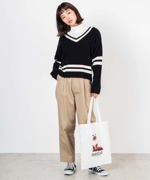 WEGO（ウィゴー）の「WEGO/チノワイドテーパードパンツ（チノパンツ・レディース・ホワイト/ベージュ・FREE）」の3枚目の写真