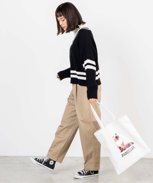 WEGO（ウィゴー）の「WEGO/チノワイドテーパードパンツ（チノパンツ・レディース・ホワイト/ベージュ・FREE）」の5枚目の写真