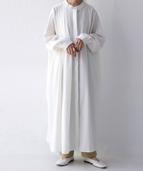 antiqua（アンティカ）の「プリーツシャツワンピ（シャツワンピース・レディース・ブラウン系その他/ブルー系その他/モカ/オフホワイト/ブラック・FREE）」の2枚目の写真