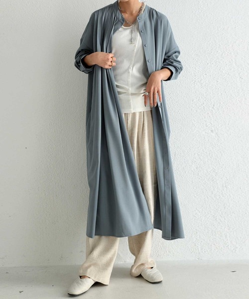 antiqua（アンティカ）の「プリーツシャツワンピ（シャツワンピース・レディース・ブラウン系その他/ブルー系その他/モカ/オフホワイト/ブラック・FREE）」の7枚目の写真