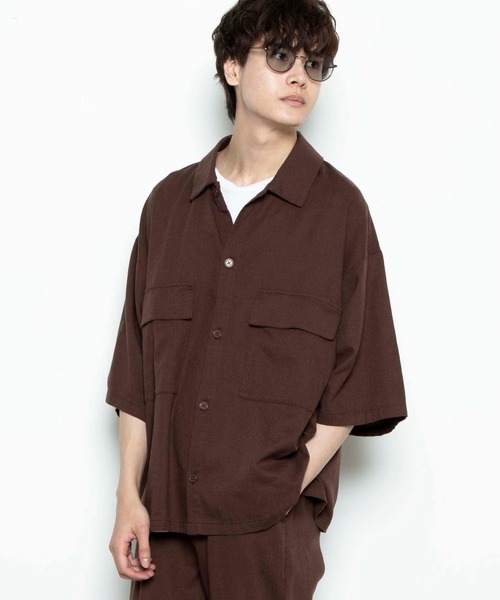 WEGO(ウィゴー)の「WEGO/【セットアップ対応商品】リネンMIX5分袖CPOシャツ(シャツ/ブラウス・メンズ・アイボリー/ベージュ/ブラウン/ブラック・MEDIUM/LARGE)」の3枚目の写真