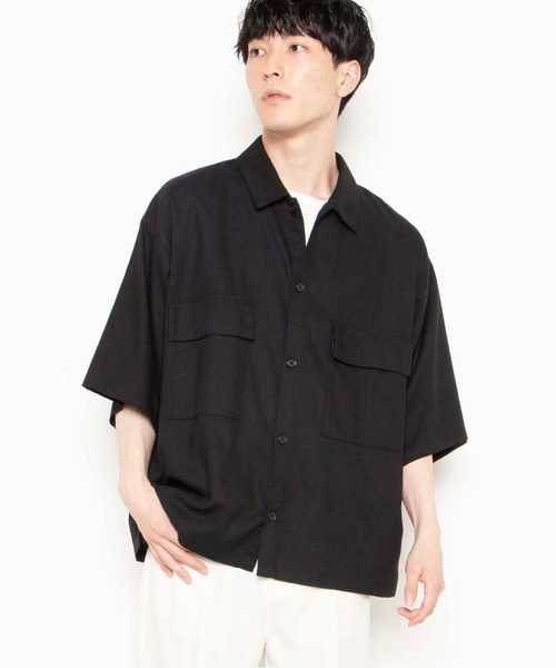 WEGO(ウィゴー)の「WEGO/【セットアップ対応商品】リネンMIX5分袖CPOシャツ(シャツ/ブラウス・メンズ・アイボリー/ベージュ/ブラウン/ブラック・MEDIUM/LARGE)」の2枚目の写真