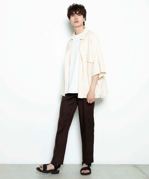 WEGO(ウィゴー)の「WEGO/【セットアップ対応商品】リネンMIX5分袖CPOシャツ(シャツ/ブラウス・メンズ・アイボリー/ベージュ/ブラウン/ブラック・MEDIUM/LARGE)」の11枚目の写真