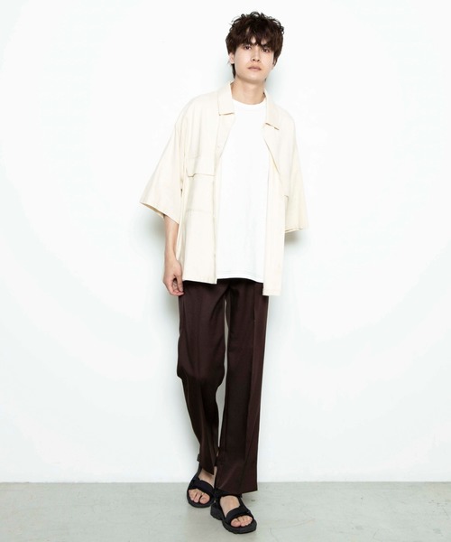 WEGO(ウィゴー)の「WEGO/【セットアップ対応商品】リネンMIX5分袖CPOシャツ(シャツ/ブラウス・メンズ・アイボリー/ベージュ/ブラウン/ブラック・MEDIUM/LARGE)」の13枚目の写真