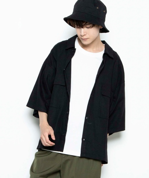 WEGO(ウィゴー)の「WEGO/【セットアップ対応商品】リネンMIX5分袖CPOシャツ(シャツ/ブラウス・メンズ・アイボリー/ベージュ/ブラウン/ブラック・MEDIUM/LARGE)」の22枚目の写真