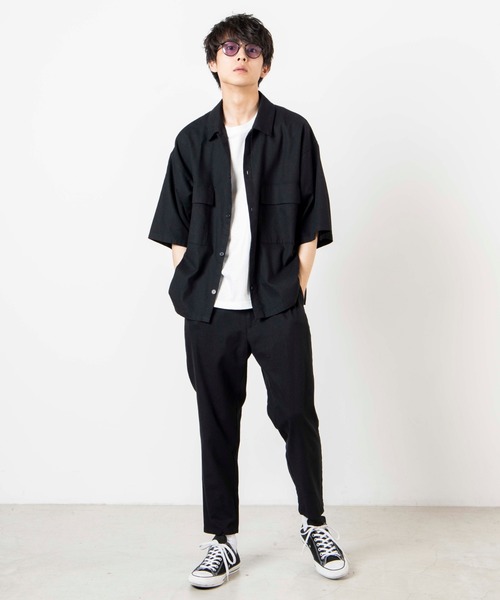 WEGO(ウィゴー)の「WEGO/【セットアップ対応商品】リネンMIX5分袖CPOシャツ(シャツ/ブラウス・メンズ・アイボリー/ベージュ/ブラウン/ブラック・MEDIUM/LARGE)」の19枚目の写真